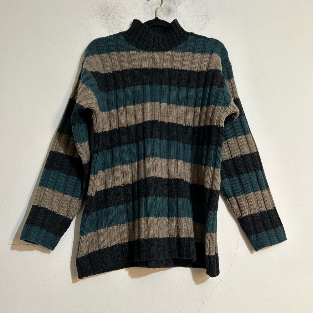 J. Crew Vintage Lambswool Striped Knit Mock Neck Sweater Medium Indie Grunge